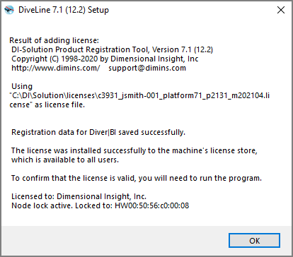 The Setup dialog box registration data.